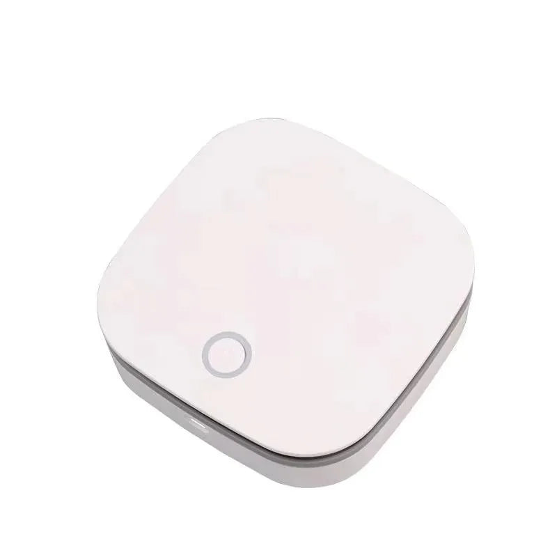 White portable USB air purifier for car and small room odor removal and disinfection.