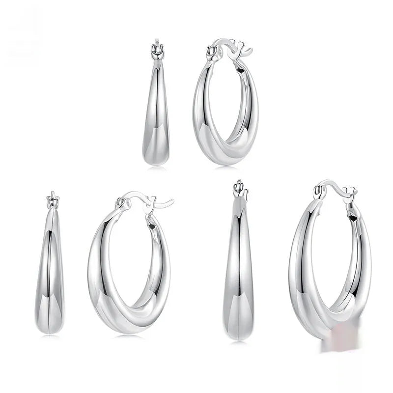 Metal simple ring ear clip earrings with geometric design and silver needle fastening