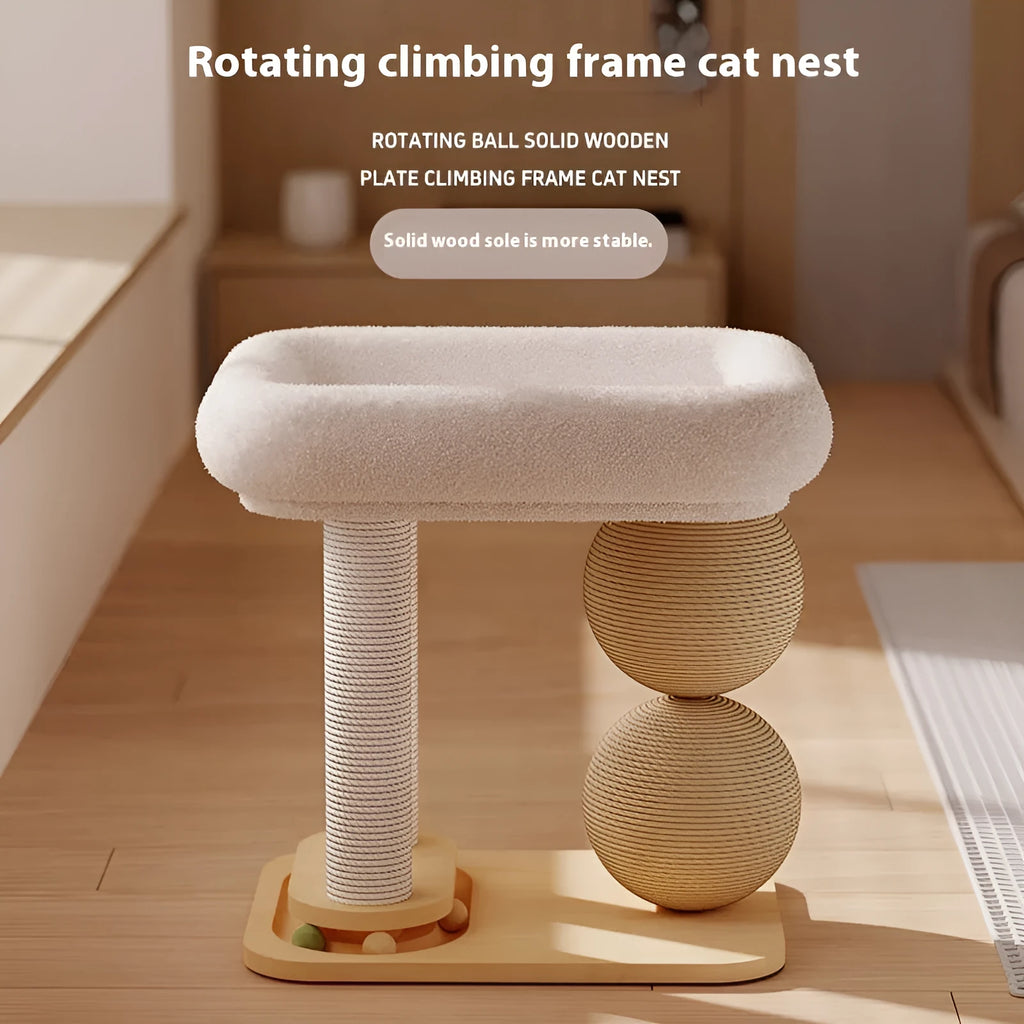 Pine wood cat nest featuring a double-ball design for scratching and resting