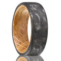 Tungsten steel ring with wine barrel wood and carbon fibre inlay, 8mm width, simple band, colour T0068M