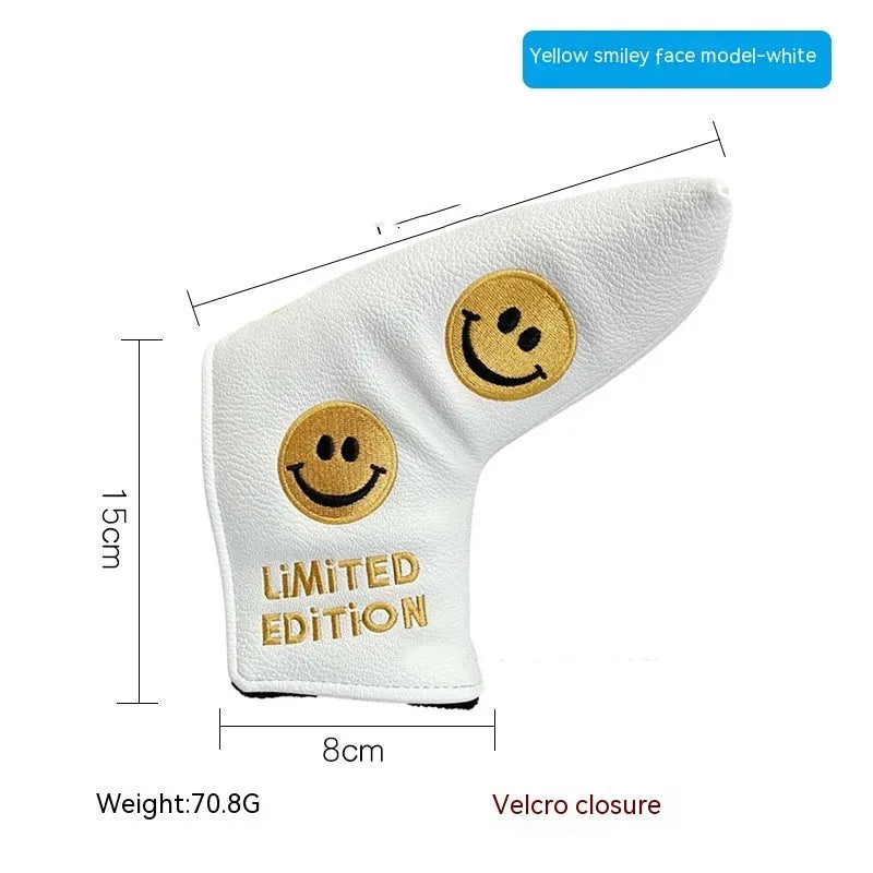 Golf straight bar putter sleeve in various designs including four-leaf clover, smiley face, and animal styles.
