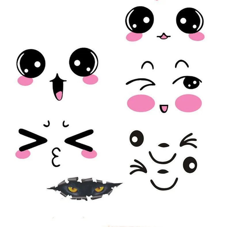 Pair of reflective cartoon car stickers with cute eyes design for vehicle personalisation