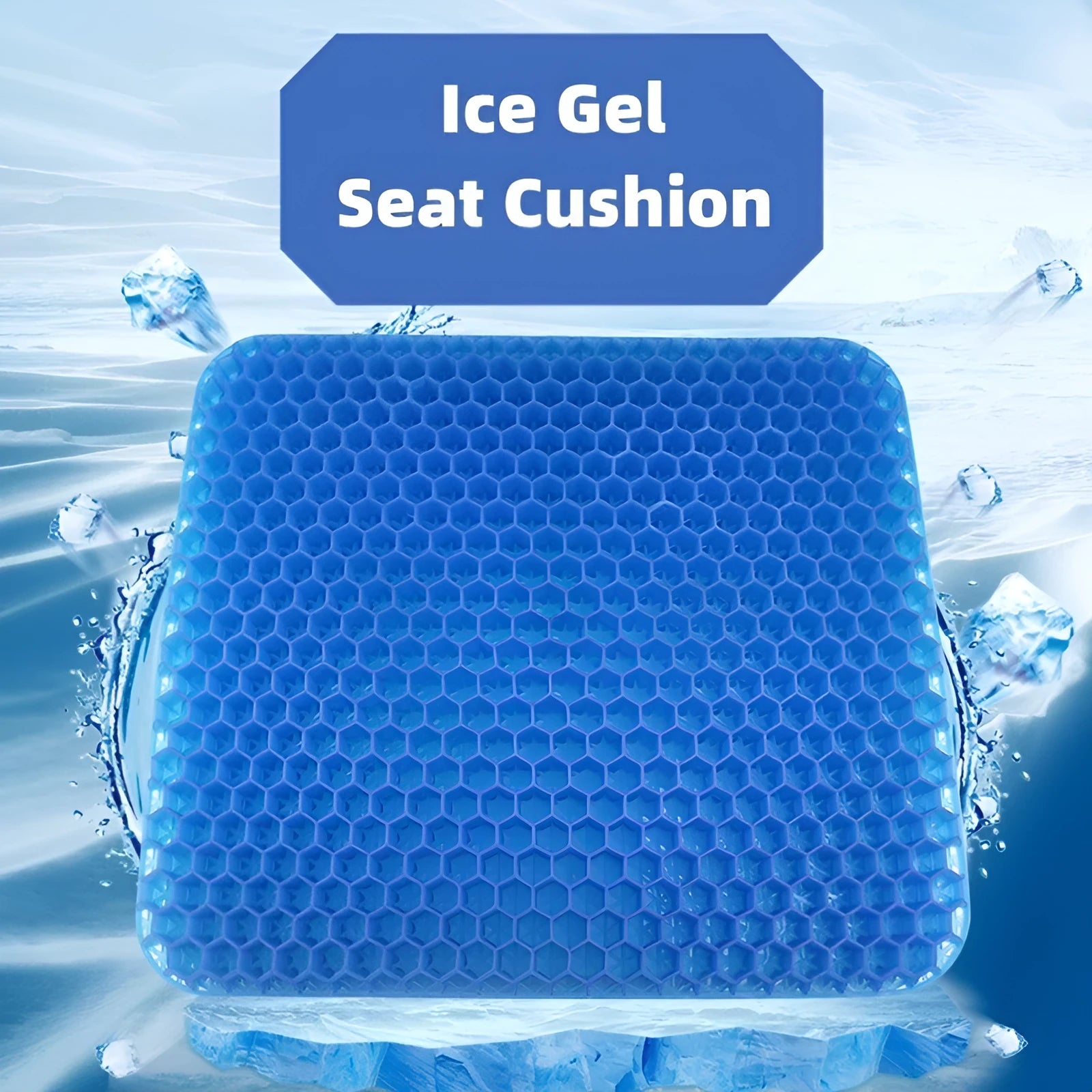 Gel seat cushion with honeycomb pattern and removable blue PVC cover for pressure relief.