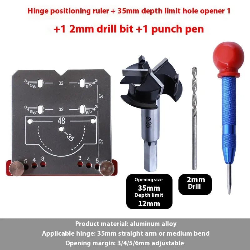 35mm hinge punch locator rule with adjustable margin settings and integrated hard alloy tapper blade.