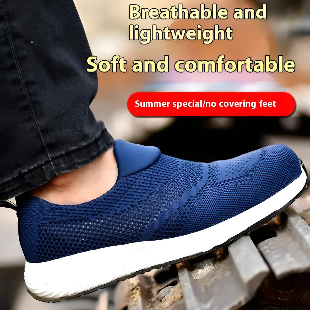 Men's lightweight mesh steel toe work shoes with anti-smash anti-puncture protection in three colours