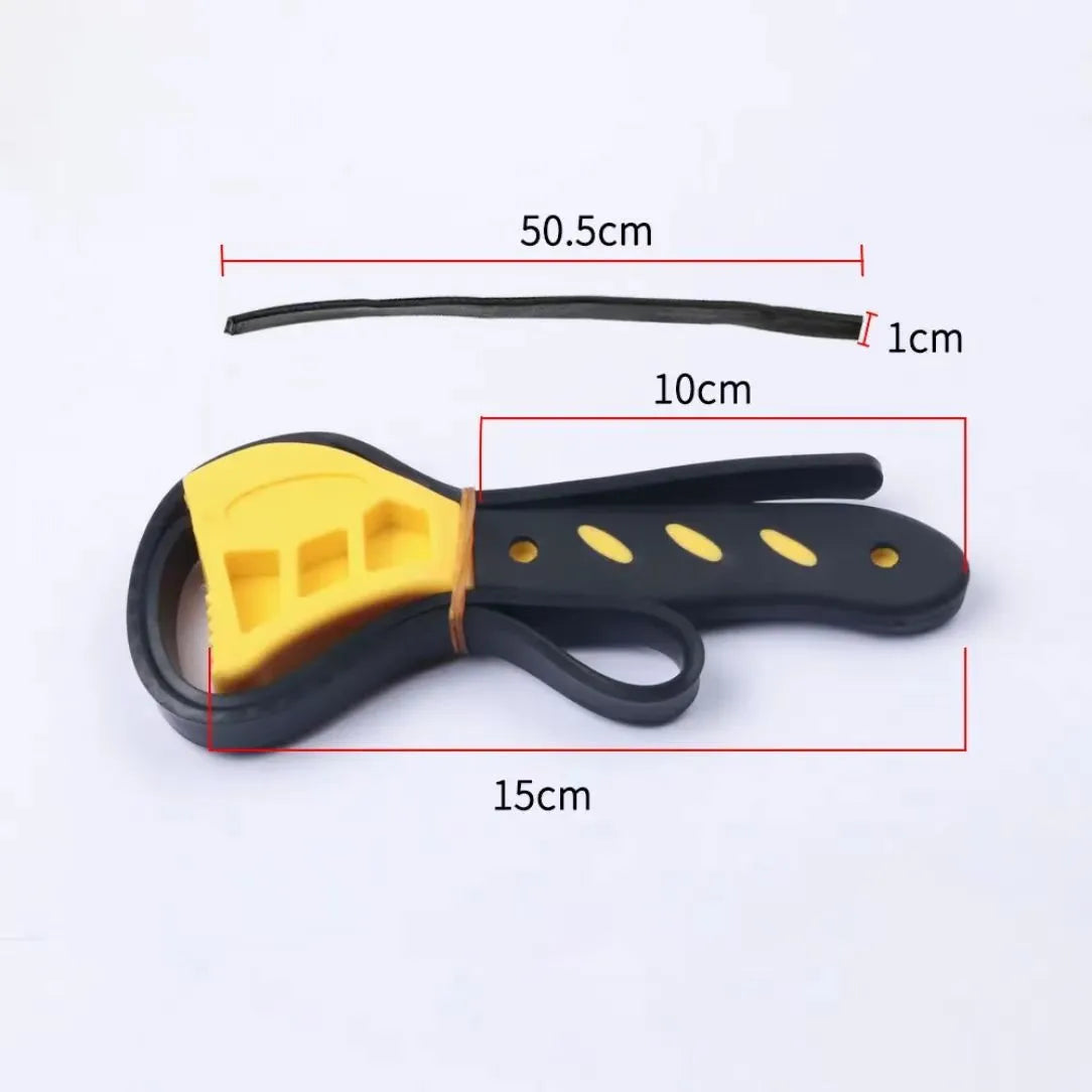 Adjustable rubber strap wrench set showing 6-inch and 8-inch models with a plastic rubber handle.