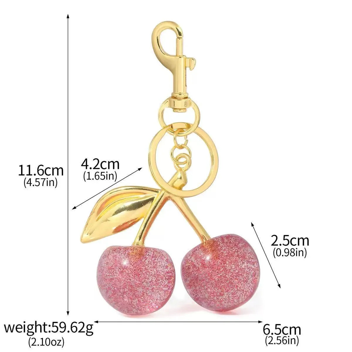 Three-dimensional cherry key ring in zinc alloy available in pink or red colours