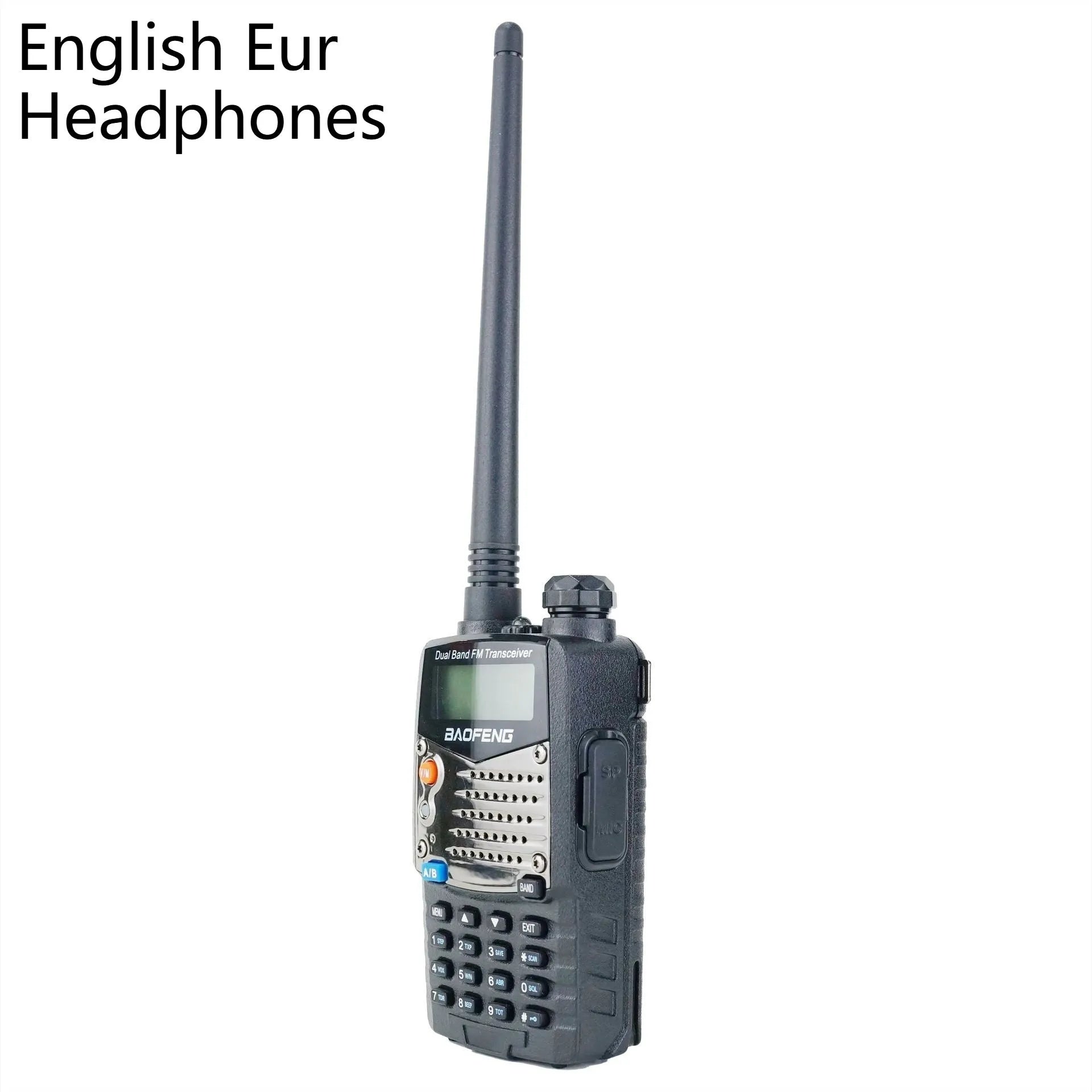 Baofeng UV-5RA black handheld dual-band radio with display screen and antenna.