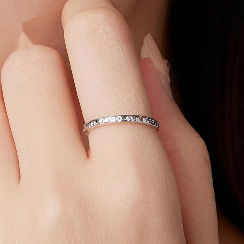 Silver I love you ring with moss password engraving and oxidised black finish
