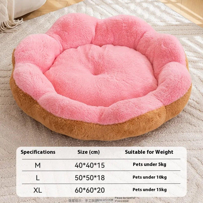 Round cat bed with detachable rabbit plush lining in grey black colour