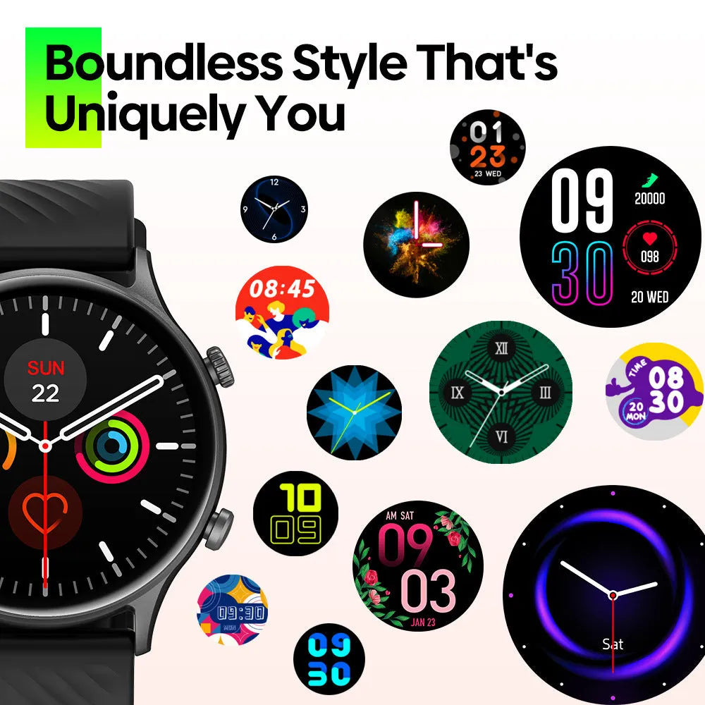 Smartwatch with Bluetooth fitness mode heart rate monitoring in black, also available in blue and pink