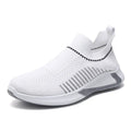 Men's black and white striped mesh sock shoes with lace-up front on a white background