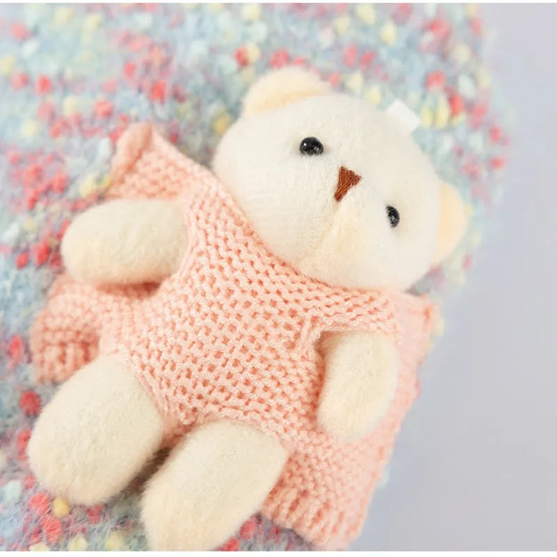 Blue autumn winter pet sweater with three-dimensional bear floral yarn pullover design for small medium dogs and cats