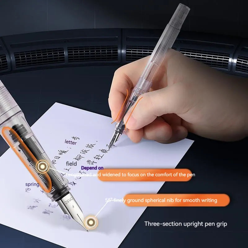 Automatic suction ink pen set with 40ml bottle, choice of 0.38mm or 0.5mm tips, and carry bag.