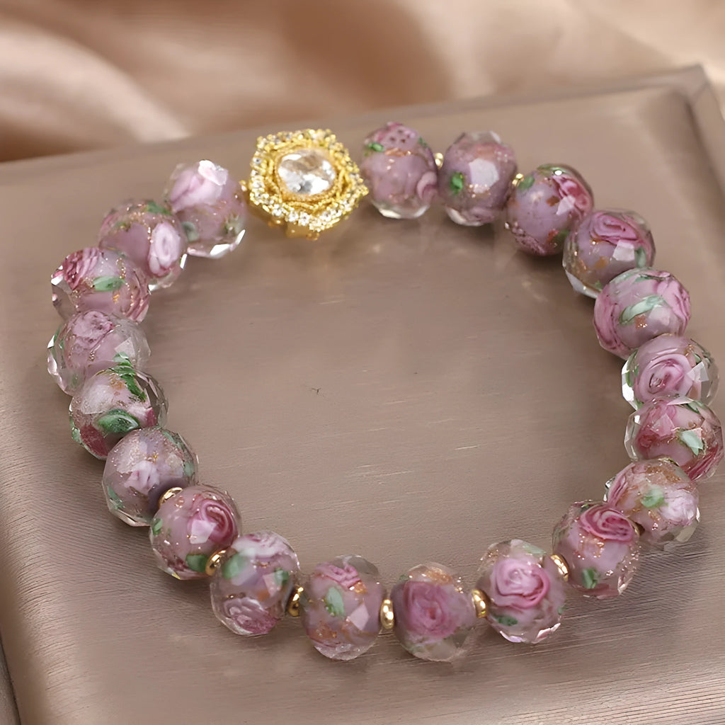 Purple electroplated glass and coloured glaze bracelet for women, original design