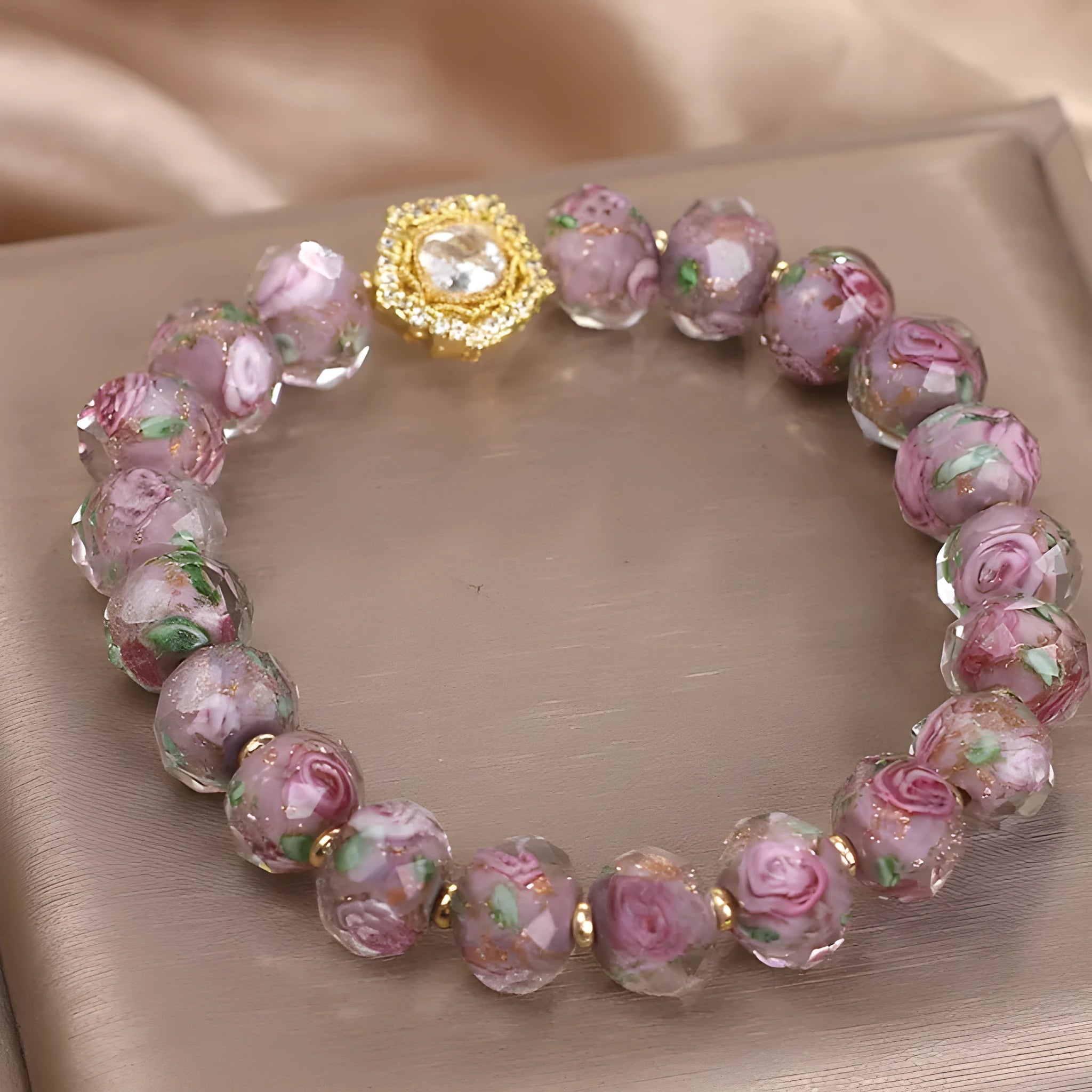 Purple electroplated glass and coloured glaze bracelet for women, original design