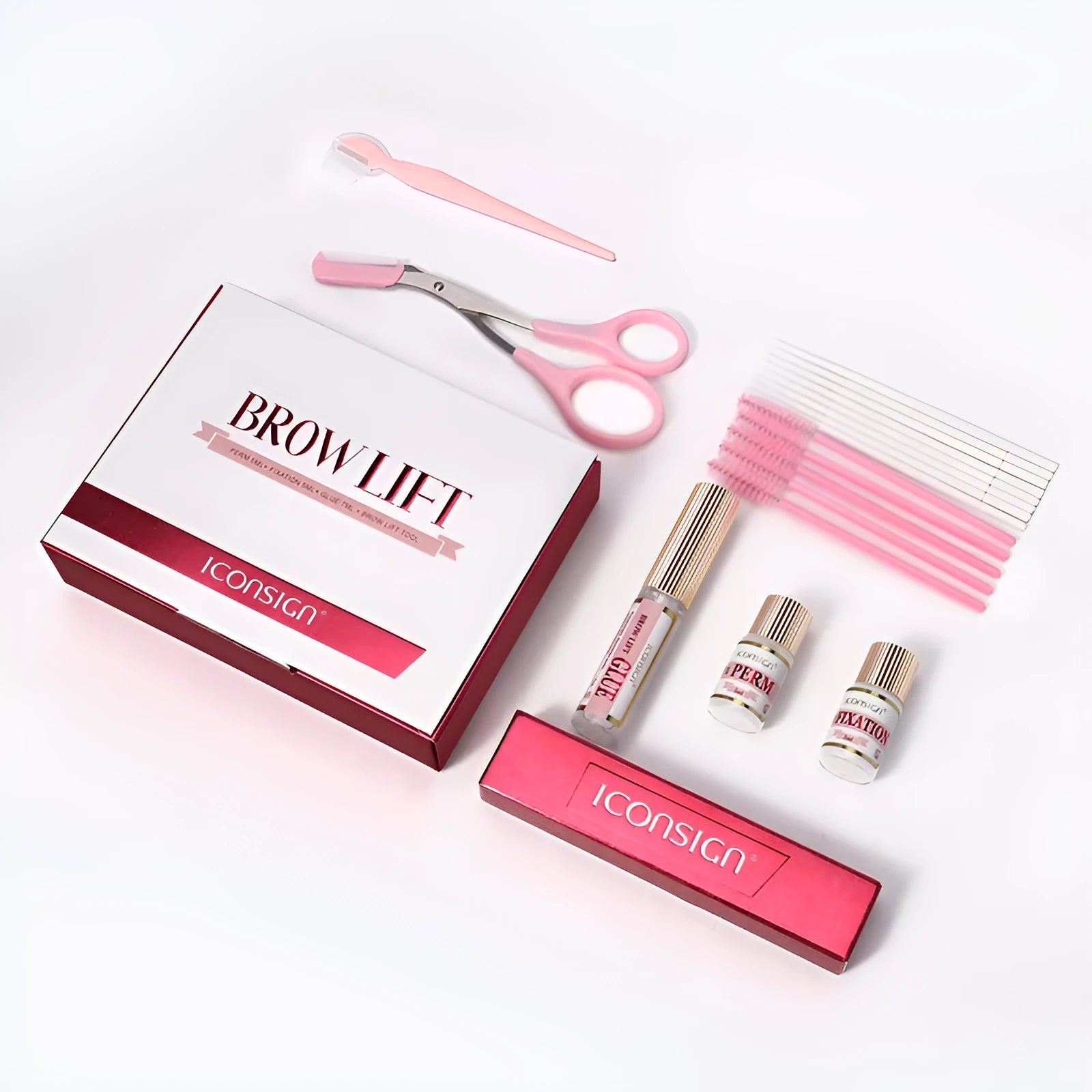 Pink eyebrow keratin perm kit with complete eyebrow scalding suit tools