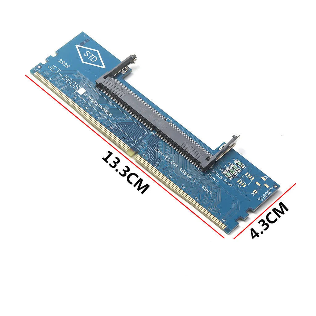 DDR4 laptop to desktop memory adapter card showing SODIMM and DIMM connectors.