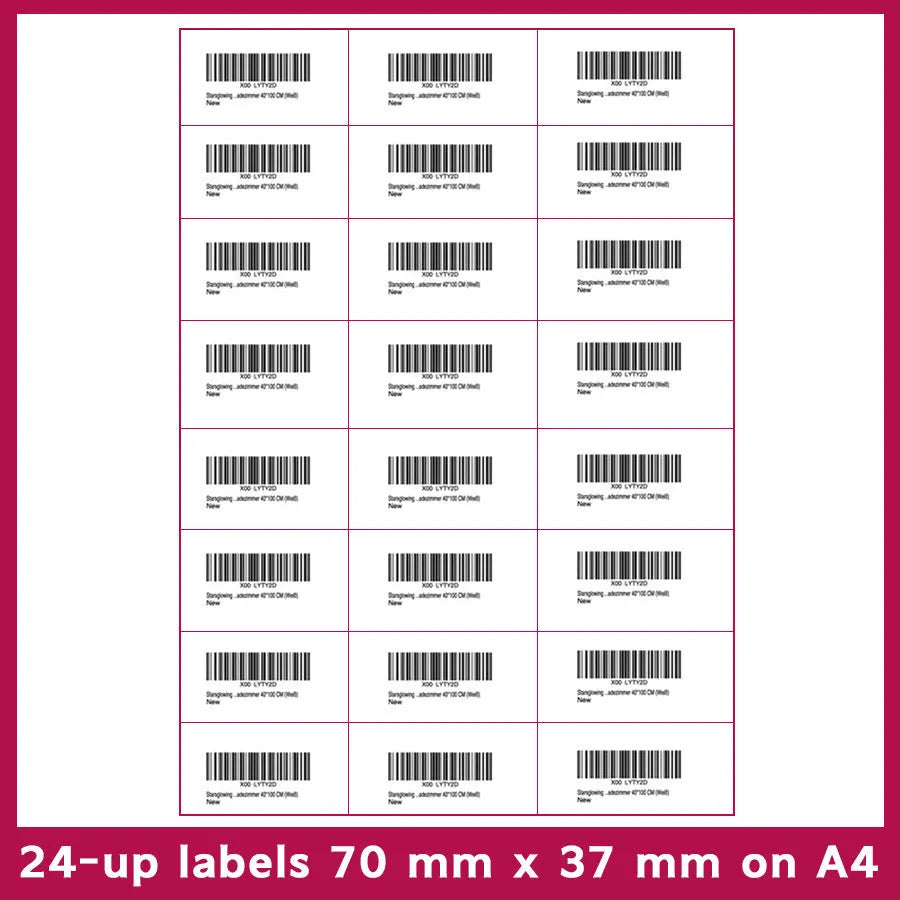 A4 FBA barcode label paper showing multiple grid format options for Amazon shipping and professional labelling