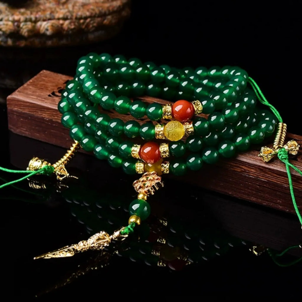 Natural green agate multi-circle bracelet with handcrafted beads in three size options