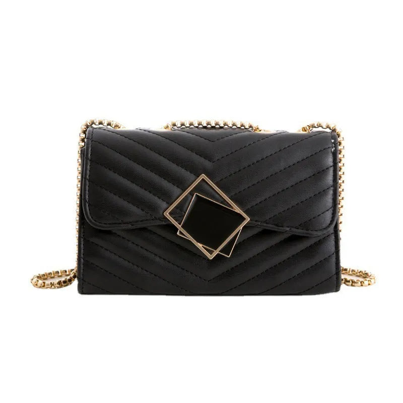 Women's PU crossbody bag with sequin and diamond plaid detailing, square buckle black, 21 x 8.5 x 18 cm