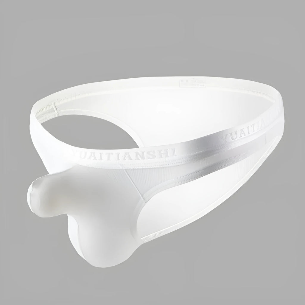 Men's thin low waist underwear in a solid colour, made from breathable nylon fabric.