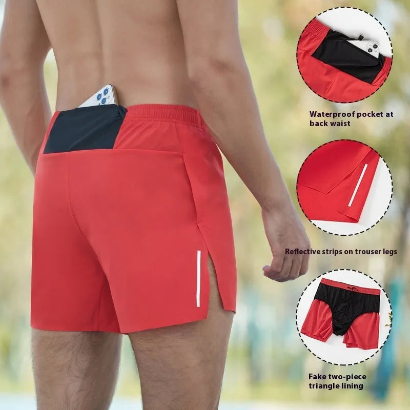 Men's high-waist loose fit off-road running shorts in red, quick-drying fabric for marathon running