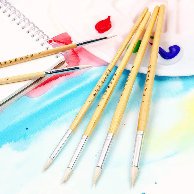 Six pointed wooden-handle wool brushes for detailed artistic line work.