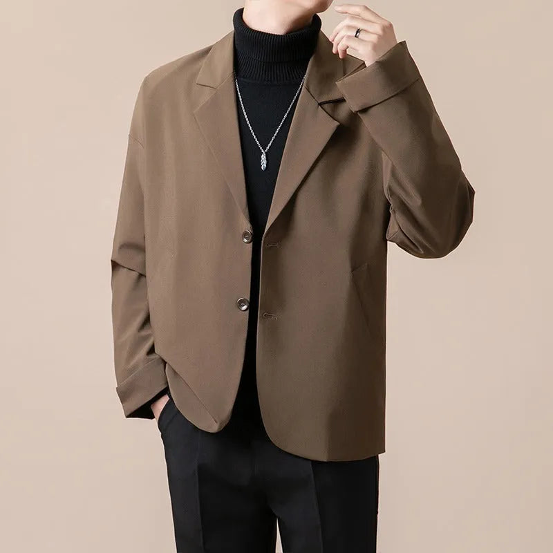 Casual loose fit suit jacket in chemical fibre blend fabric available in four colours