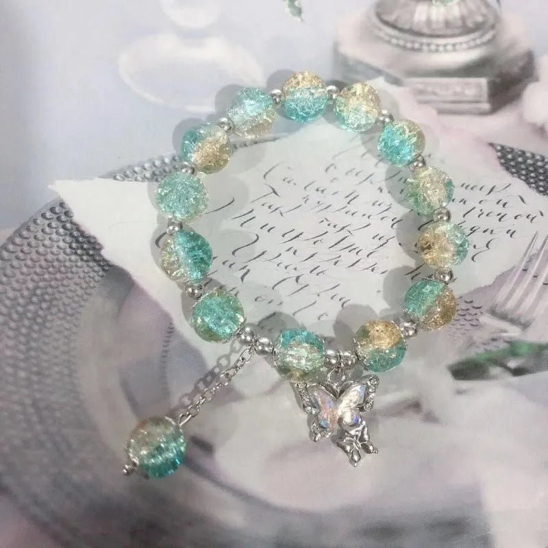 Chinese style bamboo leaf glass bracelet for women with a bamboo joint design.