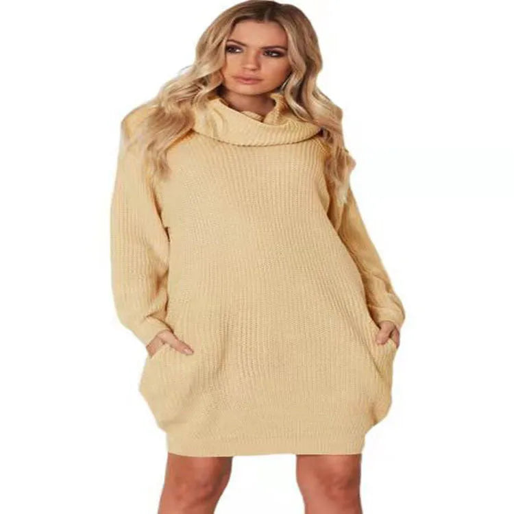Pullover sweater with lapel loose styling and pocket in light apricot colour