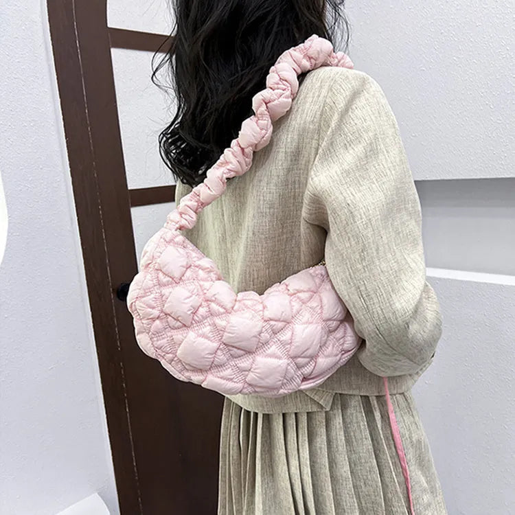 Women's nylon messenger bag in a solid colour with adjustable shoulder strap showing 35cm width.