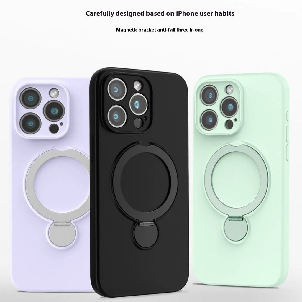 Liquid silicone magnetic bracket phone case for iPhone 14 15 16 in graphite black with anti-fall protection