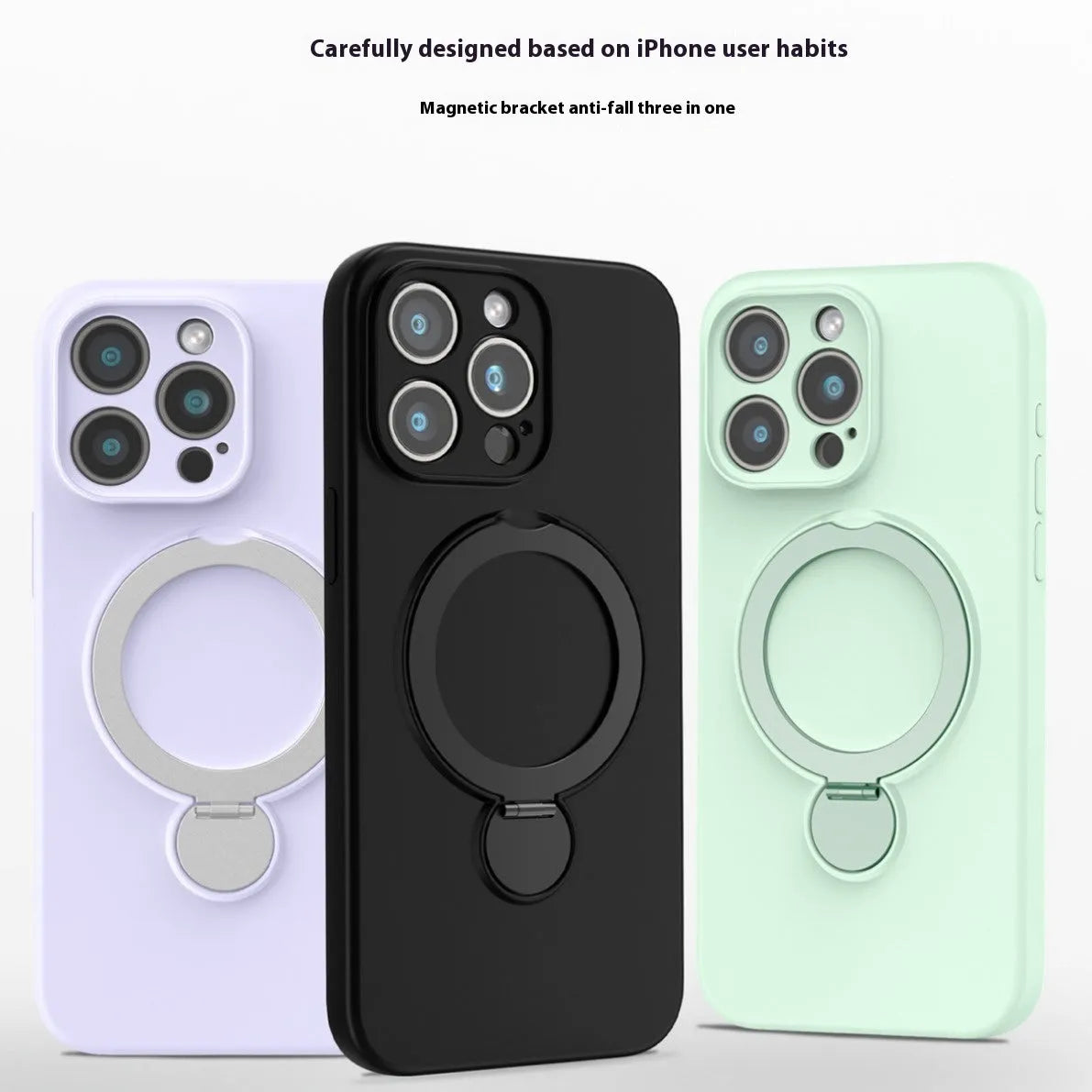 Liquid silicone magnetic bracket phone case for iPhone 14 15 16 in graphite black with anti-fall protection