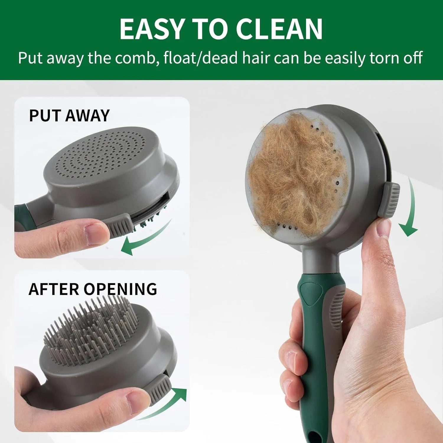 Green and pink two-sided silicone cat grooming brush with retractable slicker and massage pins