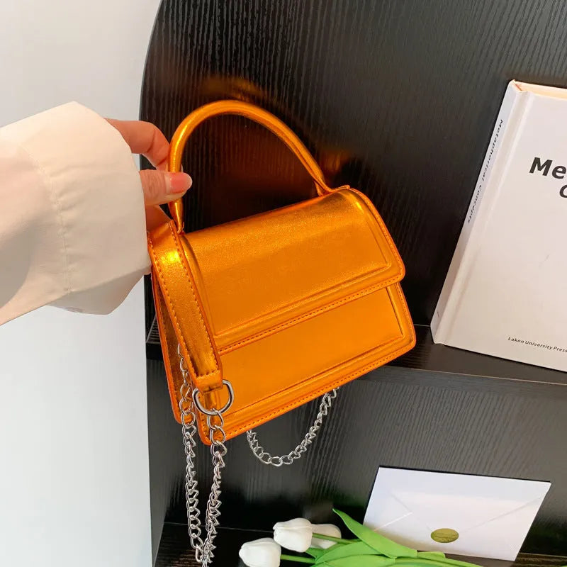 PU leather retro crossbody shoulder bag in horizontal square shape with sewn line detail