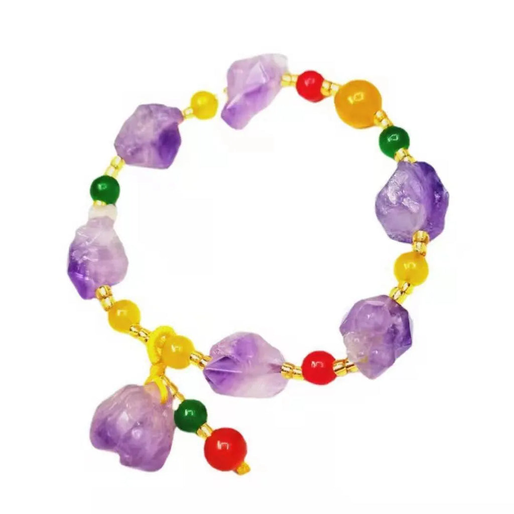 Natural amethyst bead bracelet with fu character elements for women's jewellery