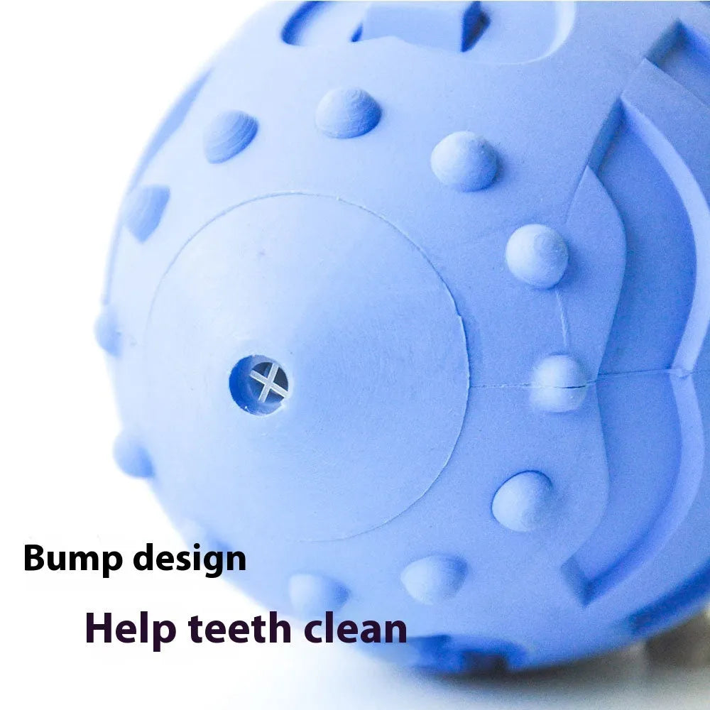 Light green and sapphire blue thickened rubber rugby ball dog toy with bite-resistant construction.