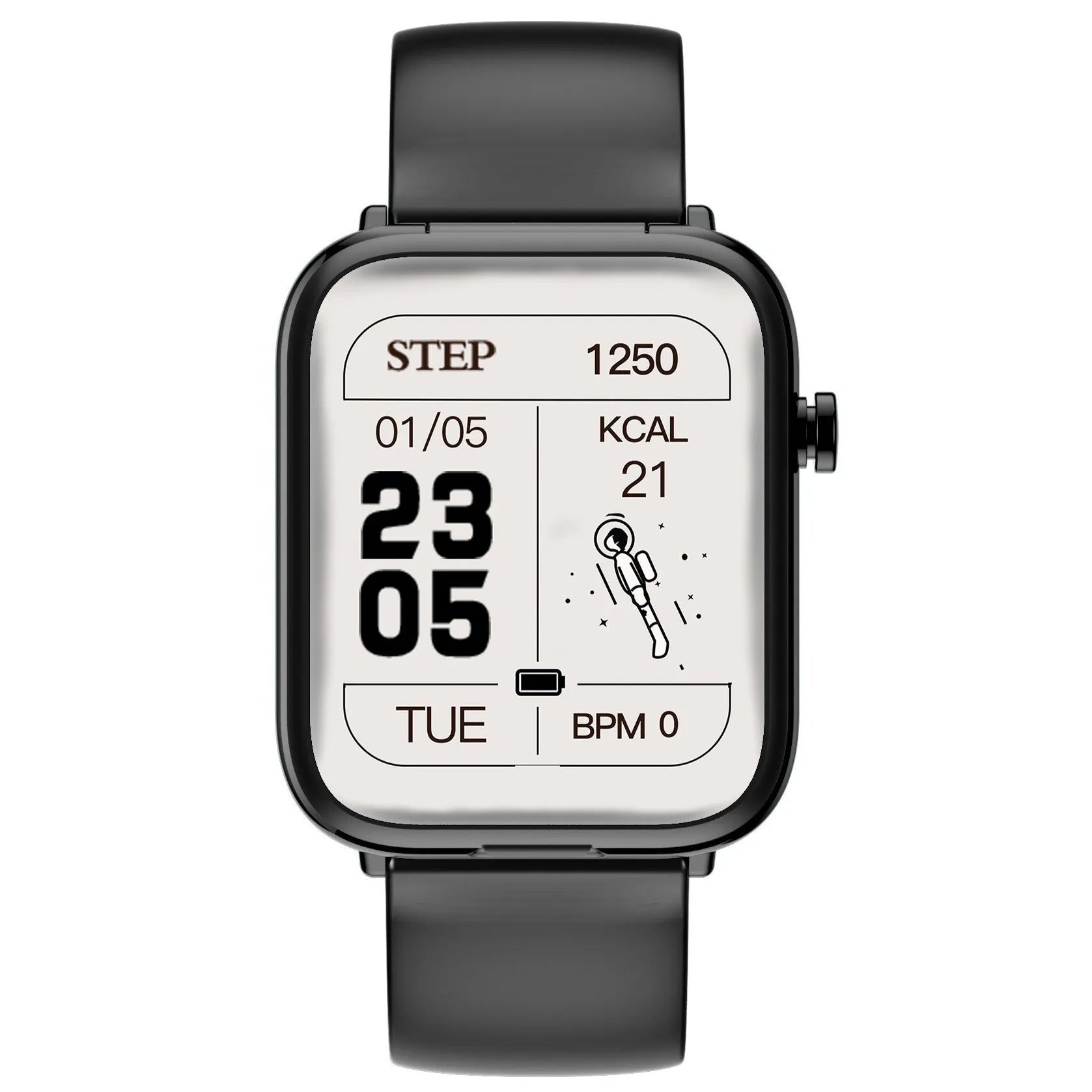 Black all-touch smartwatch with integrated Bluetooth headset charging case, showing 1.69-inch screen.