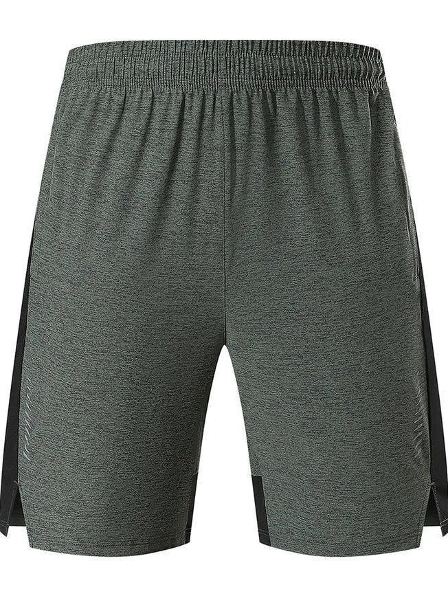 Men's forest green five-point spandex casual shorts laid flat, showing mid waist and short leg design.