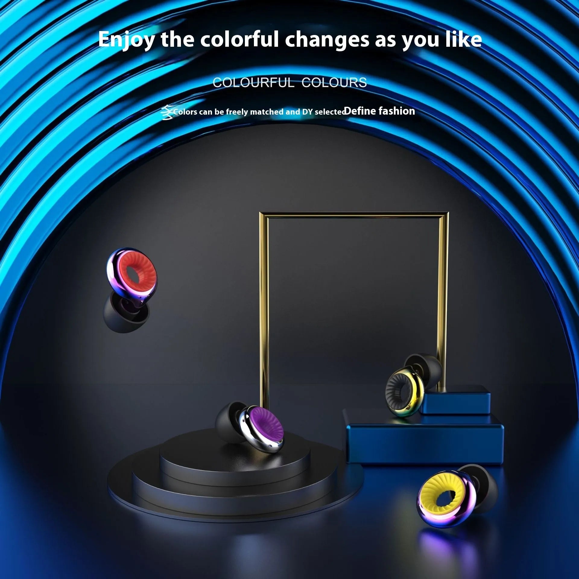 Noise reduction earplugs in five colours: gold, silver, transparent, purple, rose gold with storage case