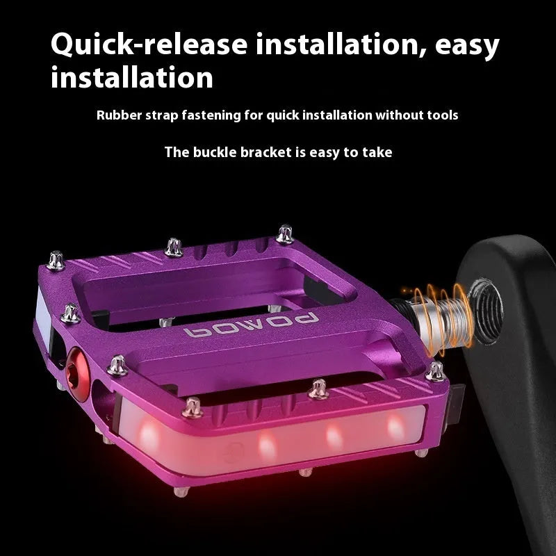 Aluminium alloy bicycle pedals with 710LED illumination in multiple colour options