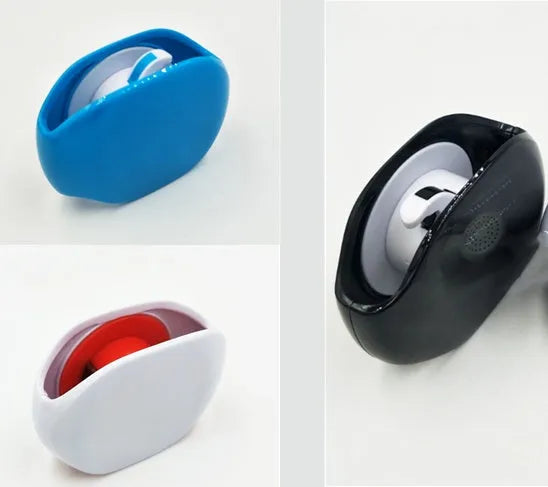 Automatic earphone cable retractor winder in a compact plastic storage box.