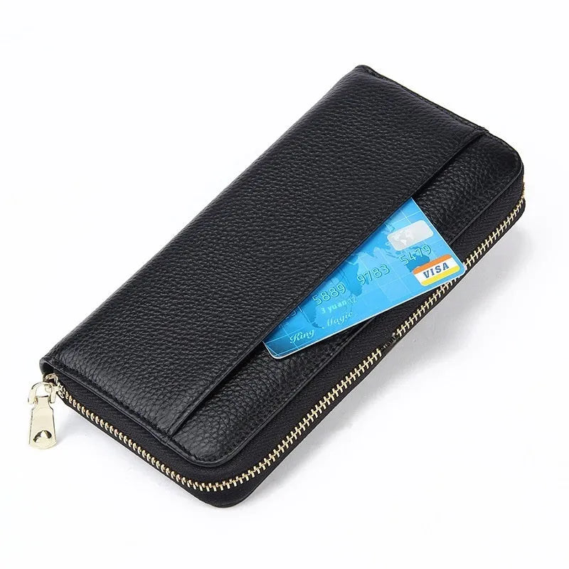Women's genuine leather large capacity wallet with RFID protection in six colour options