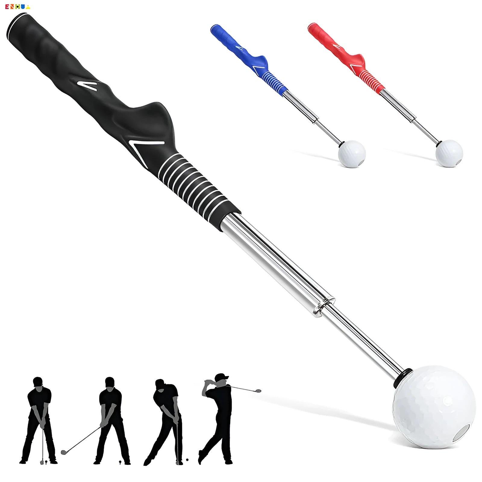 Telescopic stainless steel golf swing trainer in black colour with adjustable positions for practice