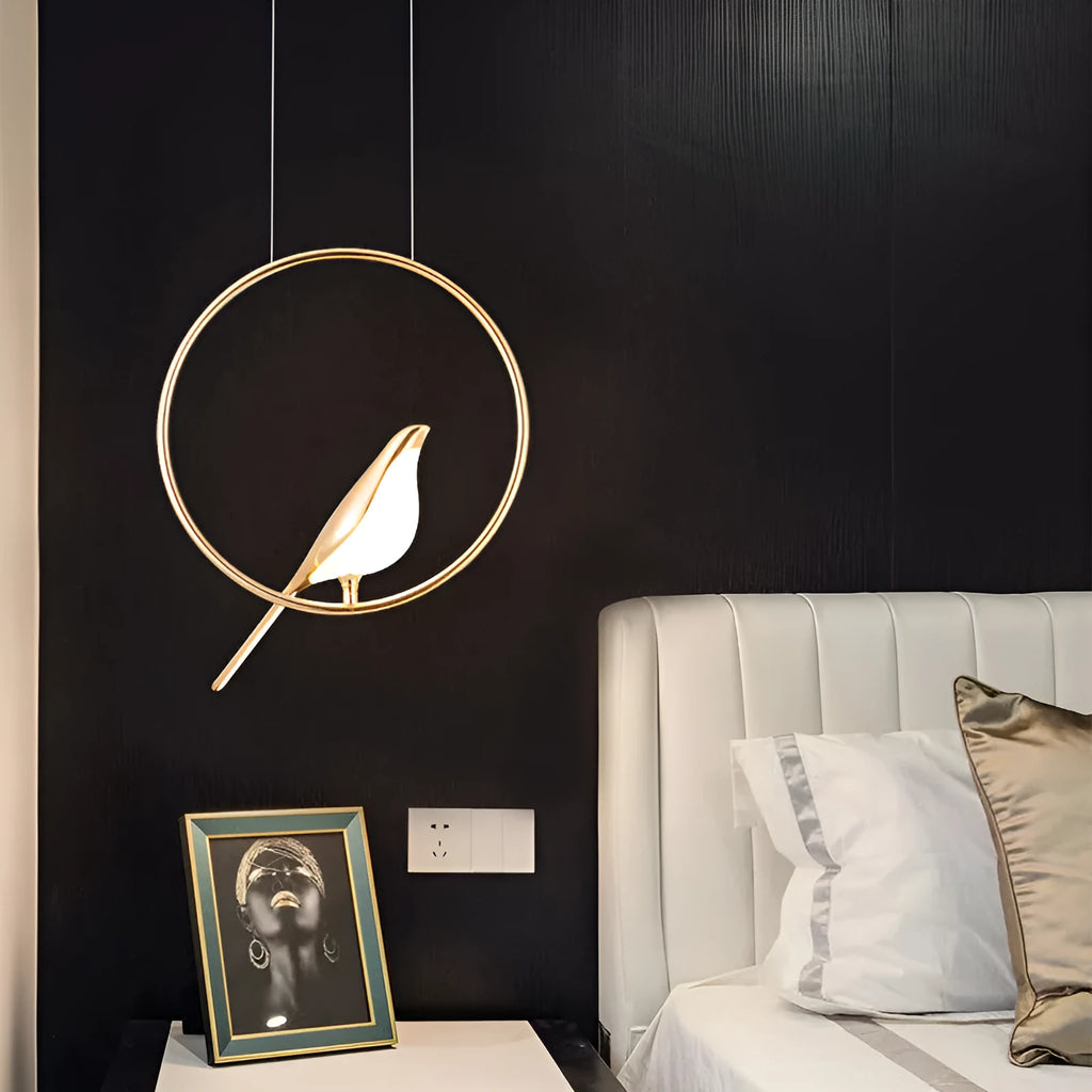 Modern minimalist magpie bird chandelier light fixture with zinc alloy and acrylic construction