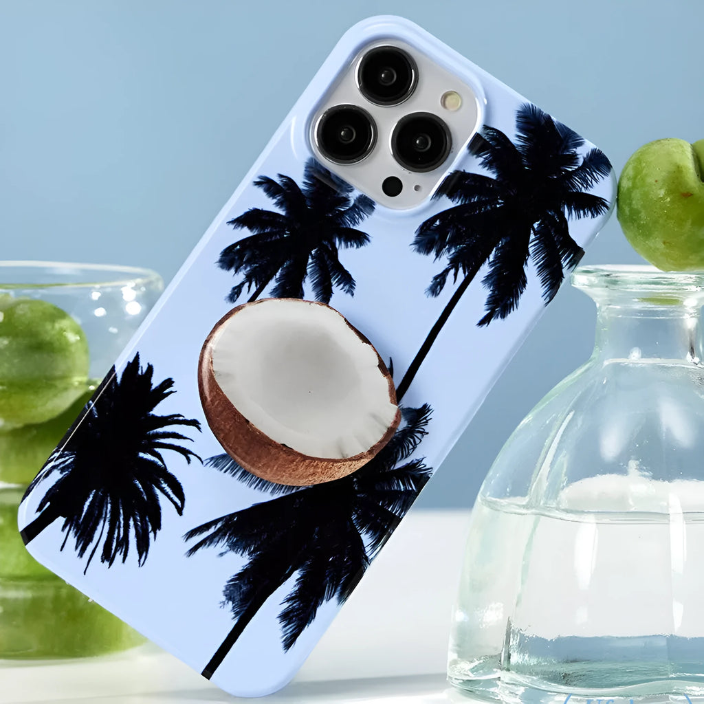 iPhone TPU protective case featuring a summer coconut pattern design.