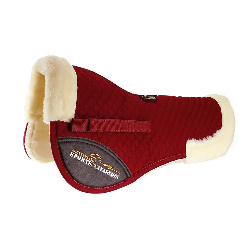 Riding saddle pad for equestrian and cycling with shock absorption and balance features in wine red colour.