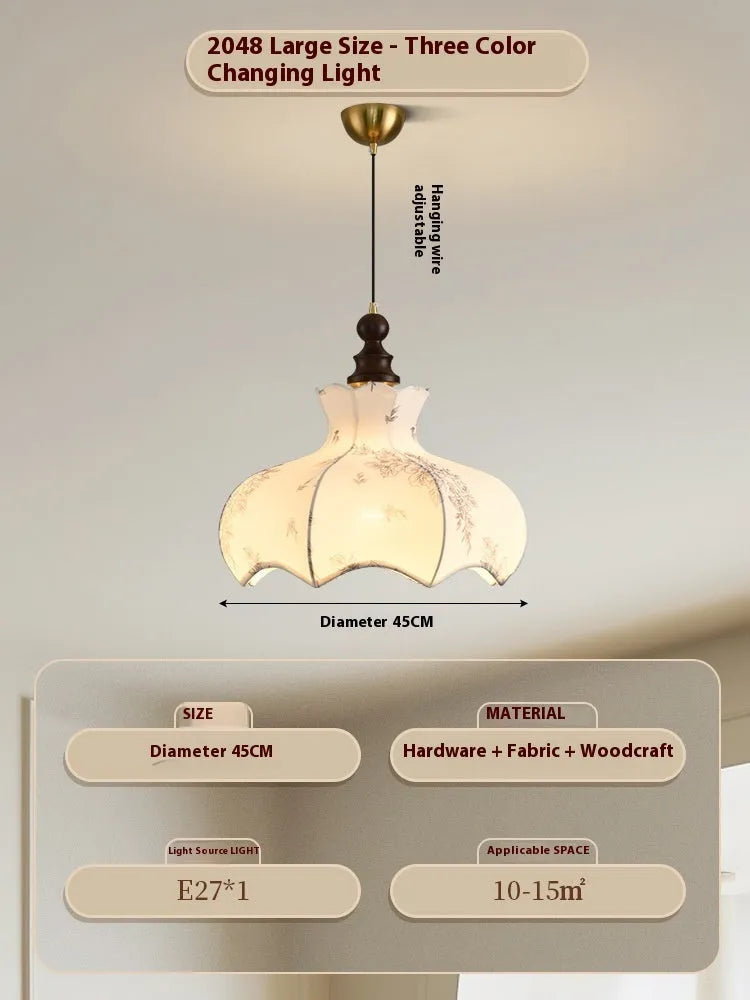 French style retro adjustable dining room chandelier with hardware wood frame and fabric shades
