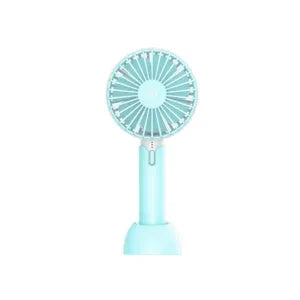 Blue handheld mini silent USB desktop electric fan with oscillating head and three-speed control